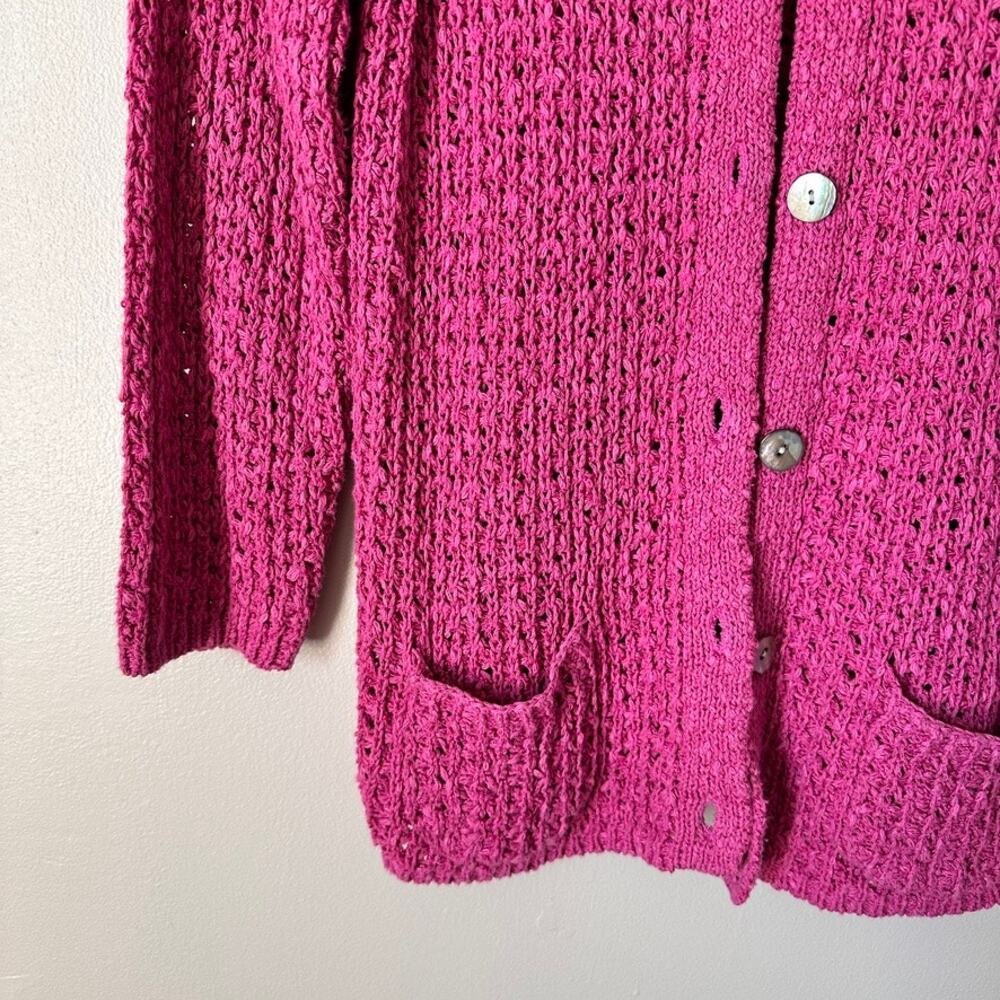 J Jill Open Knit Cardigan Sweater Womens SMALL Linen Blend Button Front Pink - Picture 3 of 11